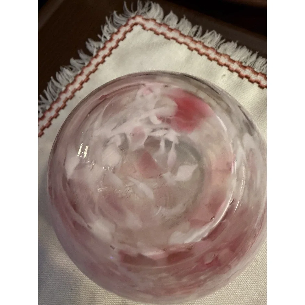 Vintage Hand Blown Pink White Swirl Art Glass Vase - Flawless Condition